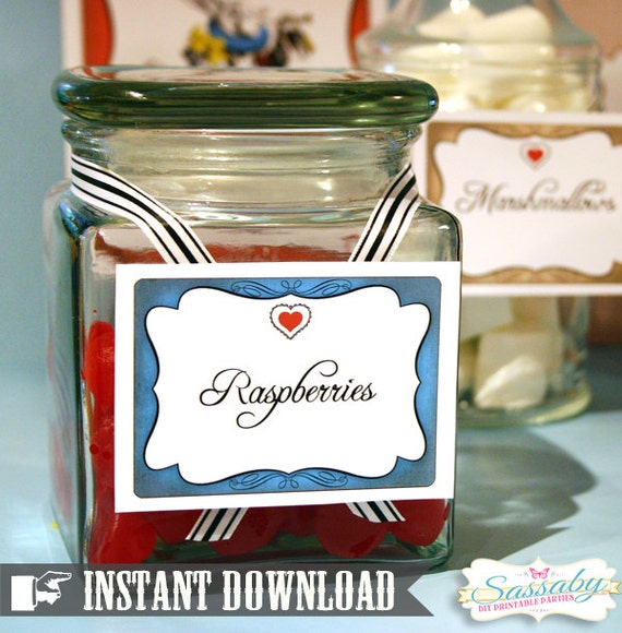 Party Labels Alice in Wonderland - INSTANT DOWNLOAD - Editable & Printable Birthday Party Decorations by Sassaby Il_570xn