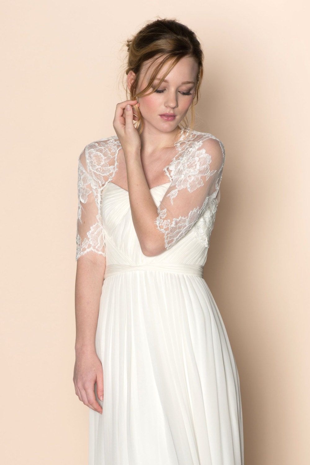 Roseline Bridal French Lace Tulle Bolero Cover Up Shrug In