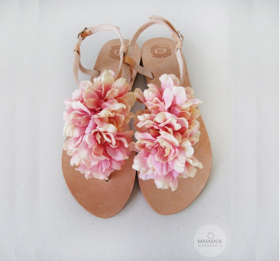 Items similar to Bridal shoes - Handmade leather sandals decorated with ...