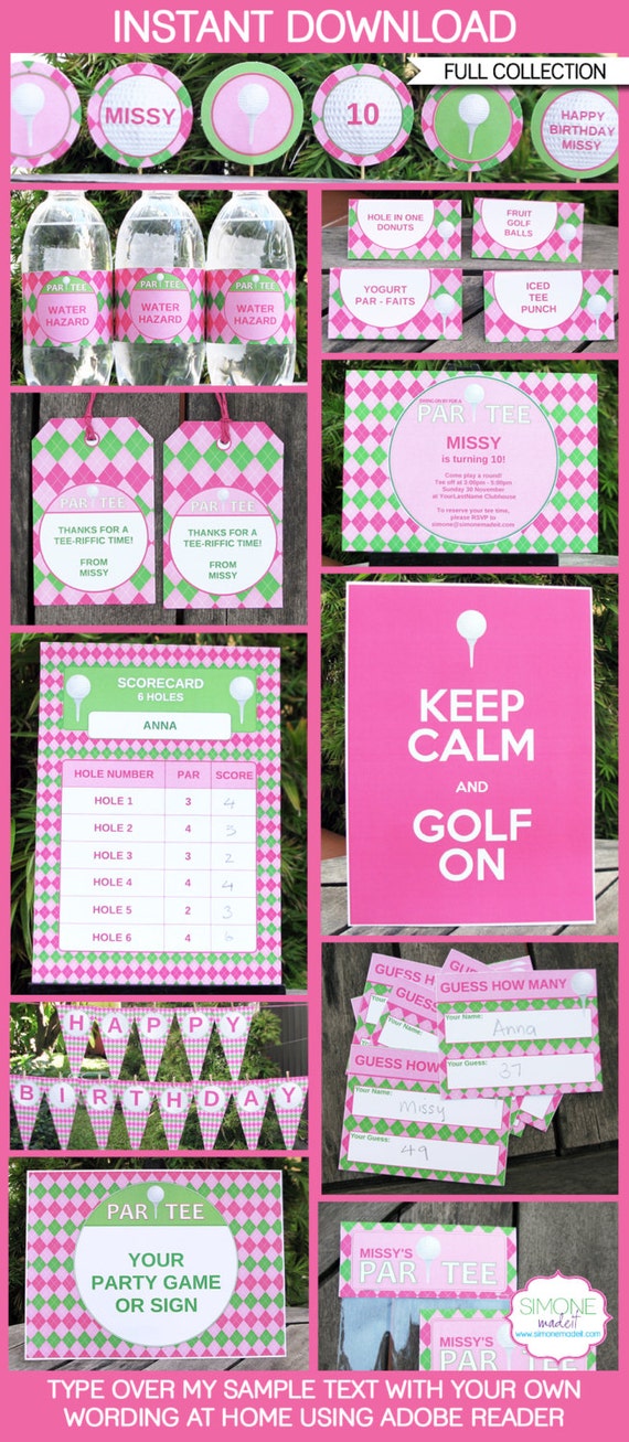 Pink Golf Party Invitations & Decorations - full Printable Package - Ladies Golf - INSTANT DOWNLOAD with EDITABLE text - you personalize Il_570xn