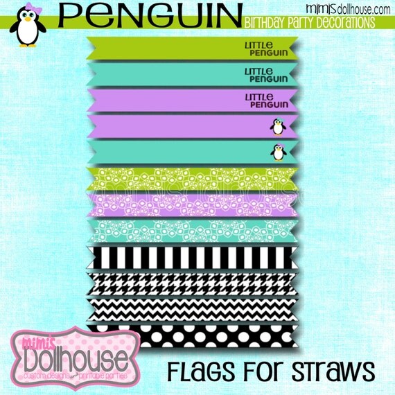 Penguin Straw Flags Lavender Lime-Lavender Lime Penguin Straw Flags-PDF Il_570xn