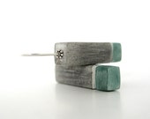 Modern long stick grey & emerald green air dry clay earrings, clay, minimal cubic geometry, faux cement, texture, sterling, organic, rustic