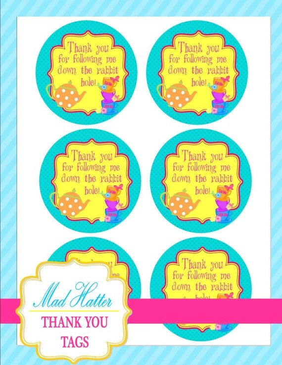 Mad Hatter Party Thank You Tags Printables by KROWNKREATIONS