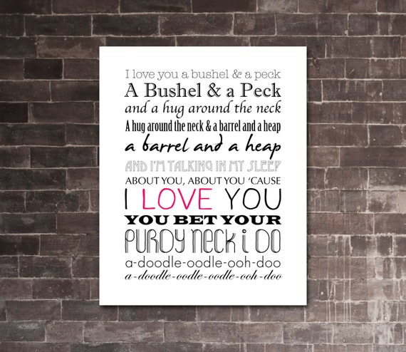 BUSHEL AND A PECK Printable Lyrics Artwork Black & Pink