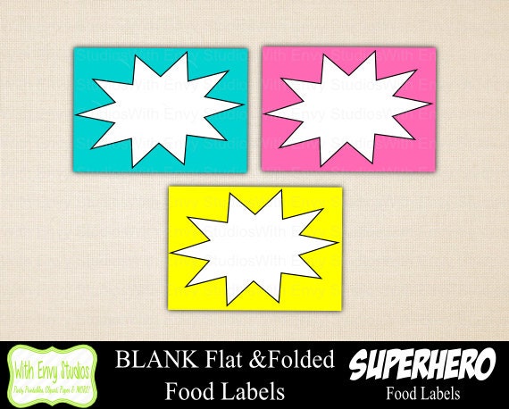 Superhero Blank Food Labels, Superhero Buffet Cards, Printable Blank Buffet Cards, Superhero Placecards Il_570xn