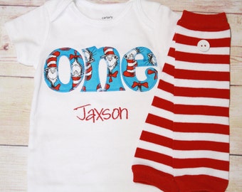 Cat in the Hat ONE Outfit / Baby Boy ONE Shirt / Boy ONE Outfit / Cat in the Hat Birthday / First Birthday Outfit / One I Am Birthday