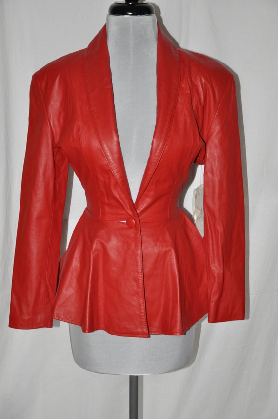 Vintage Red Leather Womens Jacket Coat NEW Old by BoutiqueGal