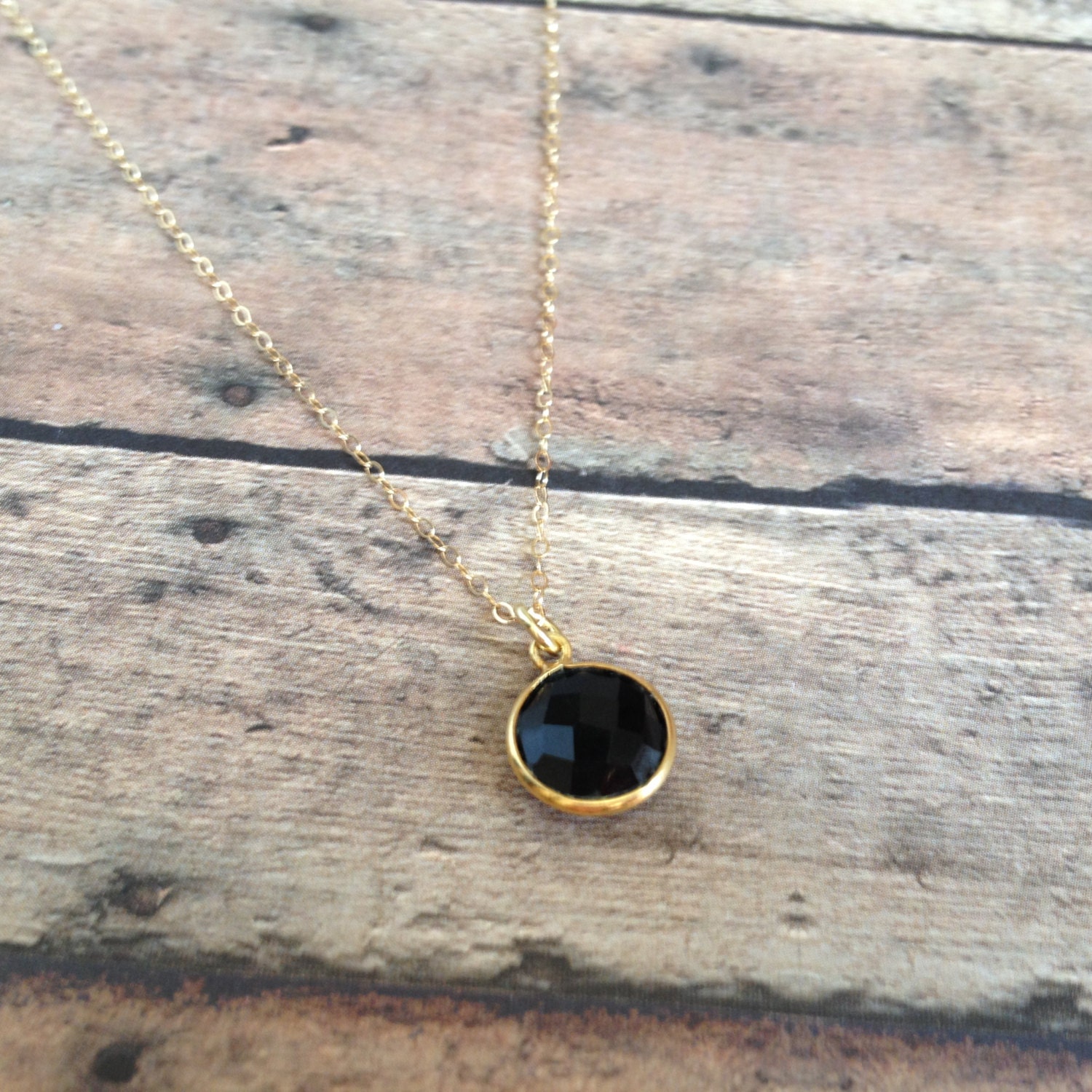 Natural Black Onyx Necklace 14k gold filled chain by BodhiNyx