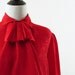 1980s Vintage Hot Red Secretary Blouse with Detachable Ruffle Bib Medium/Large