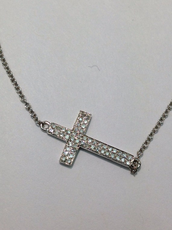 Items similar to Sideways Diamond Cross Necklace in 14K White Gold on Etsy