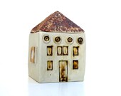 Ceramic Sculpture,  Neutral Decor ,  Gold,Cream And Brown House, Small Building , Architecture