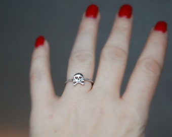 Sterling silver skull ring, baby skull, skeleton, goth, spooky, rocker, stacking ring, love, mini, dainty, delicate jewelry - bad reputation