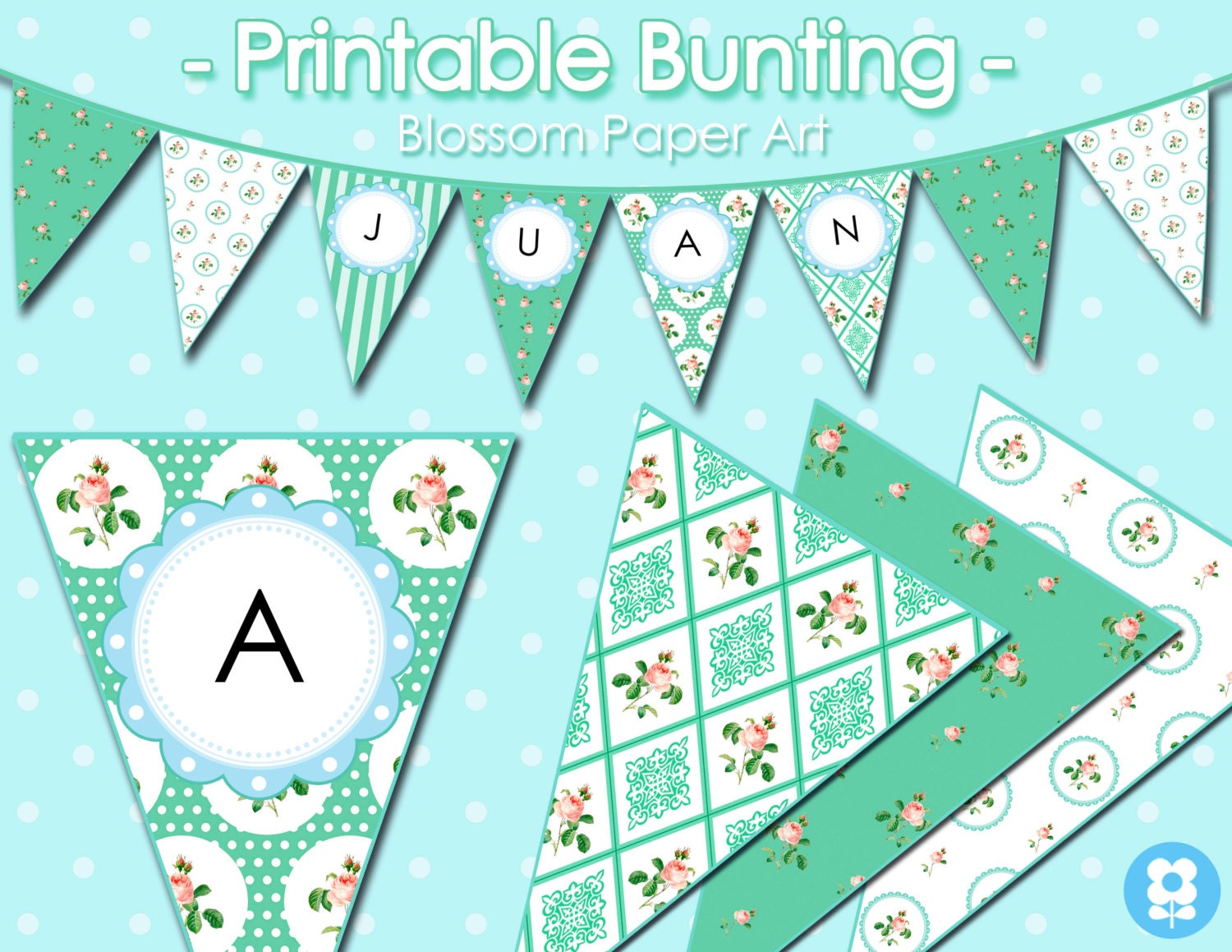 Bunting Editable Digital Bunting Party Teal Editable