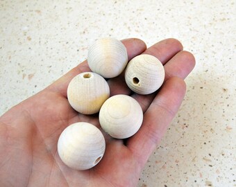 50x Round Wood Beads - 25mm (1'') Wooden Balls - Unfinished Wooden Beads - DIY Wood Crafts
