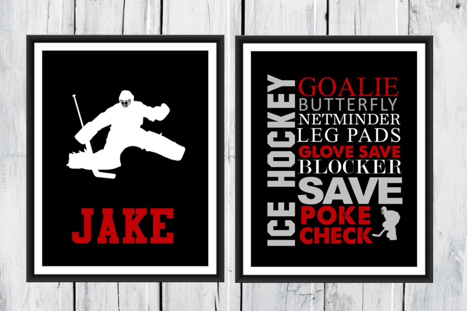 ICE HOCKEY GOALIE Word Art Print 2 Piece Set Custom Colors
