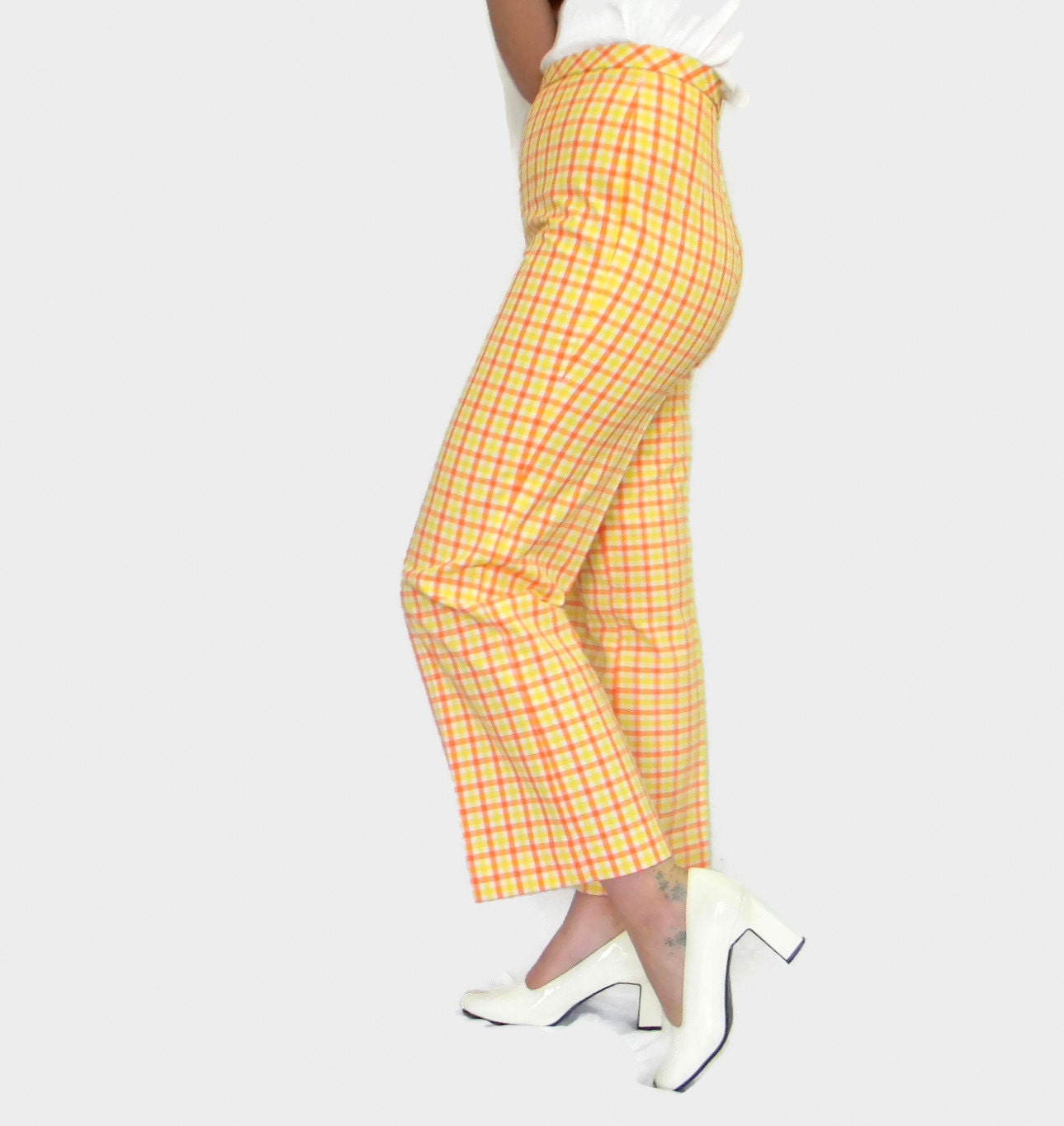 60s yellow plaid pants by Koratron. Vintage by ChickClassique