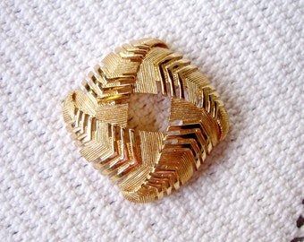 Vintage Monet Brooch Goldtone Chevron Square