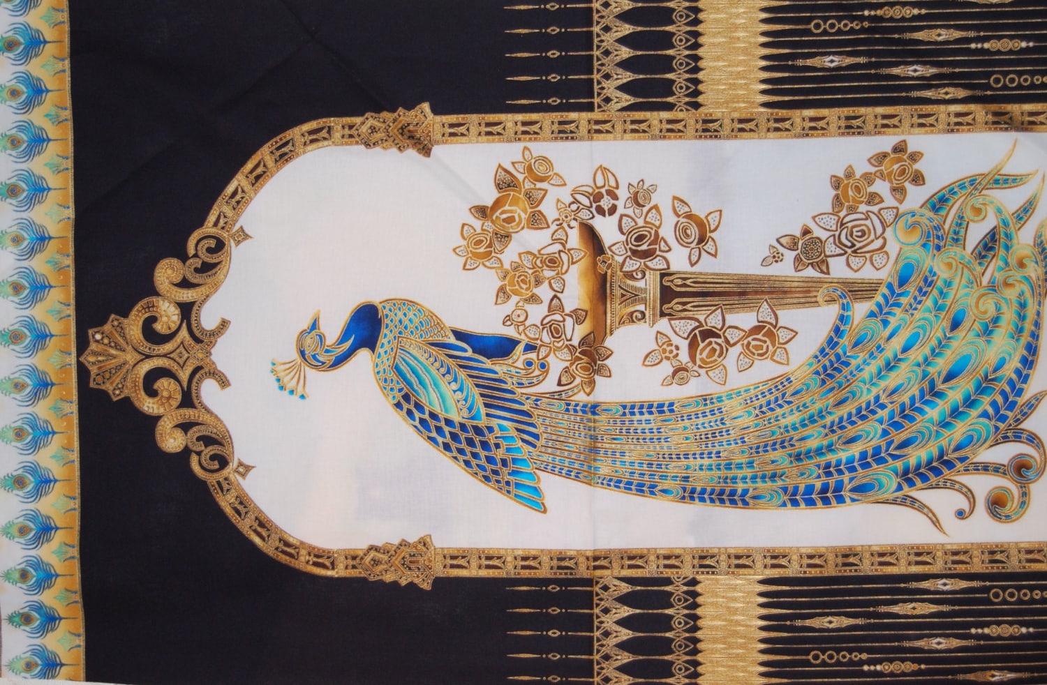 Robert Kaufman Crane Fabric Beau Monde Peacock Panel 44x