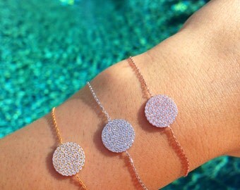 Medium Pave Disc Bracelet-Silver