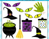 CIJ SALE - Witch Goodies Clip Art - Halloween Clip Art - Halloween Witch Clipart - Cute, Cauldron, Broom, Spooky Eyes, Zombie, Monster Il_170x135