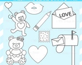 CIJ SALE - Cute Valentine Stamps - Valentine Goodies Digital Stamps - Valentine Clip Art - Valentine Clipart - Line Art, Cute, Love, Bear Il_170x135