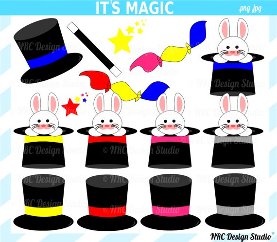 Magic Party Clip Art - It's Magic Clip Art - Digital Magic Show Clipart - Cute, Magician, Rabbit, Wand, Hat Il_570xn