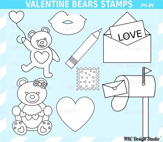 Valentine Stamps - Valentine Goodies Digital Stamps - Valentine Clip Art - Valentine Clipart Il_570xn