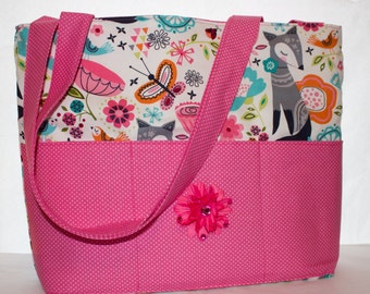 Baby Girl Diaper Bag, Pink, White, Fox, Large Tote Bag, Fox and ...