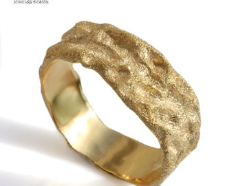 gold rustic band thick 18k 14k wide ring