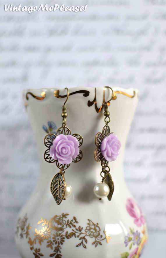 gifts   Earrings vintage Dangle etsy bridesmaid Gifts Bridesmaid Style Girl Earrings  Flower Vintage