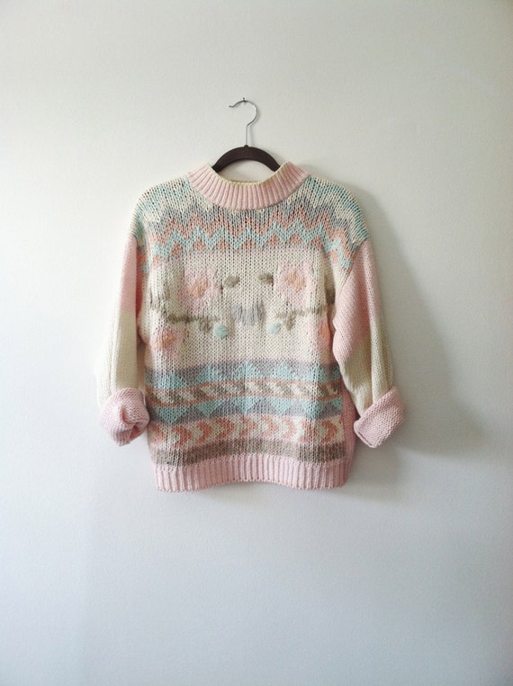 Vintage Pastel Grandma Sweater . Baggy by ohcomelyvintage on Etsy