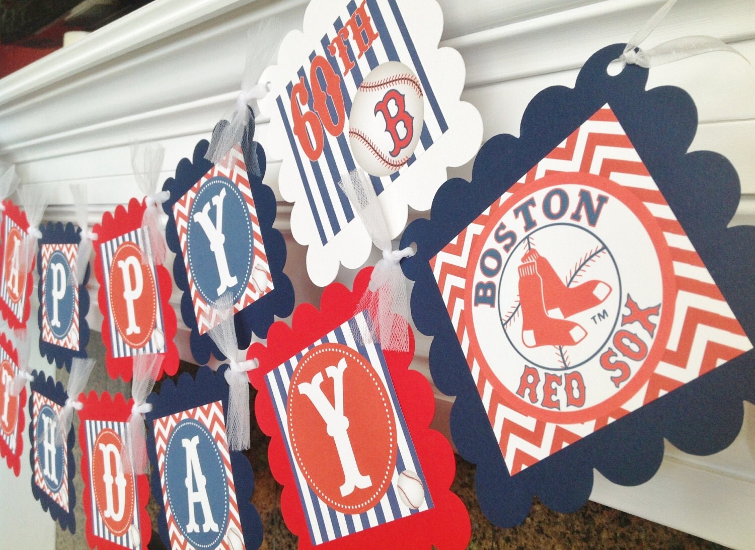 Baseball Boston Red Sox Inspired Happy Birthday Banner Red