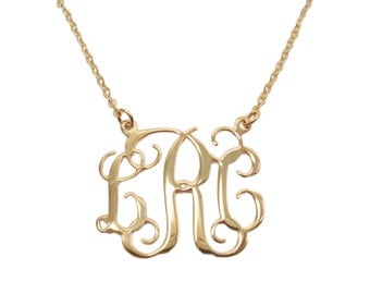 Personalized Necklace Monogram Initial 1" - Sterling silver 925 Plated 18k gold. gift for her, monogram jewelry.