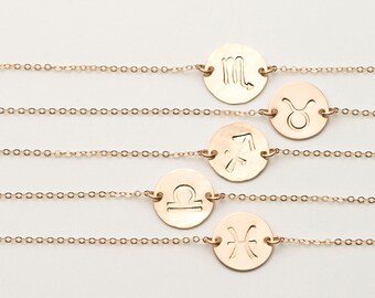 Dainty Zodiac Bracelet • Gold, Silver or Rose Gold Astrology Disk Bracelet • Scorpio Personalized Delicate Disc Bracelet • LB211_B