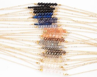 Dainty Birthstone Necklaces, Everyday Necklace / Gold, Rose Gold, Sterling Silver / Delicate Gemstone Necklace Bar Layered and Long LN601