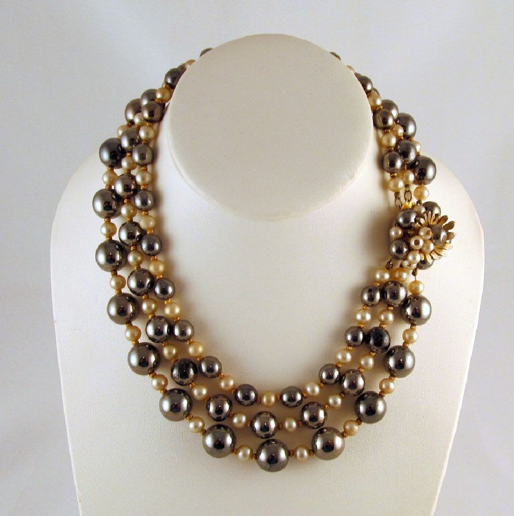 Hattie Carnegie Necklace Triple Strand by GrapenutGlitzJewelry