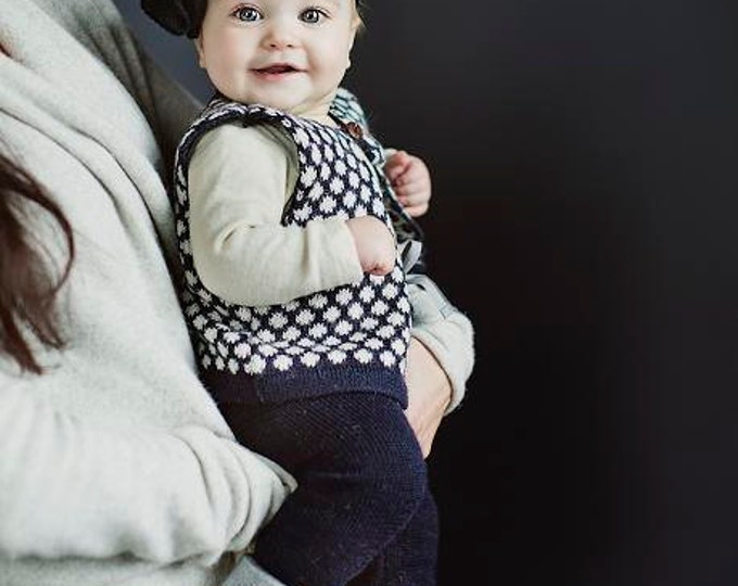 Polka dot vest 3-6 months size Baby alpaca wool girl vest navy blue white jacquard pattern vest girl toddler baby top knit vest baby gift