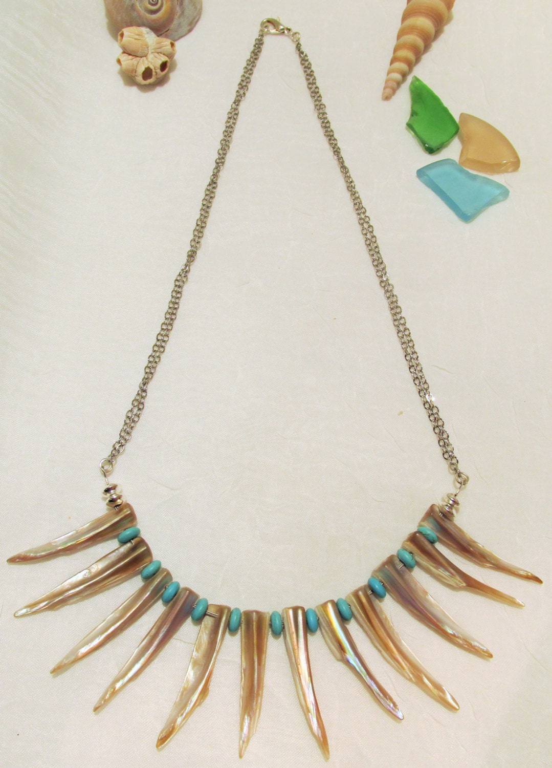 Pearl Spike Necklace 19 Long Pearly Shell by ValerinaFelting