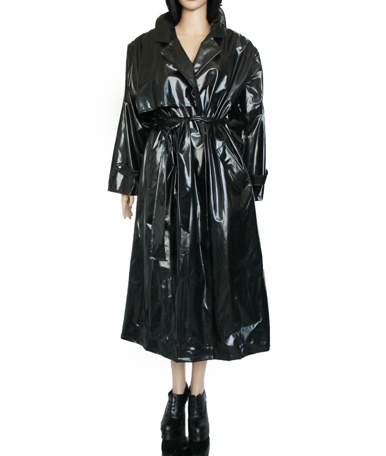 Women S Maxi Black Pvc Trench Coat On Up Gothic Long Women S Maxi Black Pvc Trench Coat On Up Gothic Long Jacket Large Size