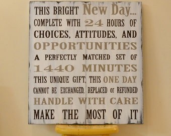 Hand Painted Wooden Sign - This Bright New Day Quote