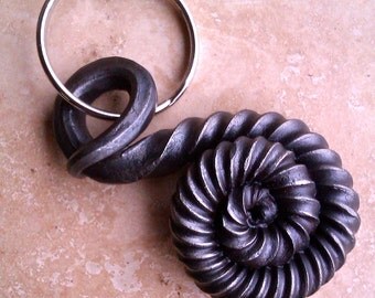 Fossili, regalo per geologo, fossili e forgiato a mano di luce tirare ornamento dell'ammonite, portachiavi, regalo di Hunter