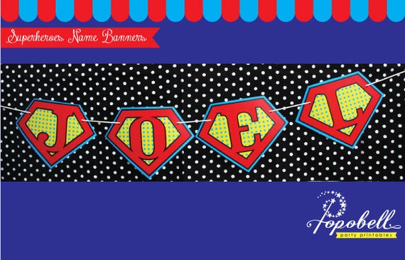 Superheroes Name Banners for Avengers birthday party. Vintage style Personalized Name Banners for Superhero Birthday Party. Il_570xn