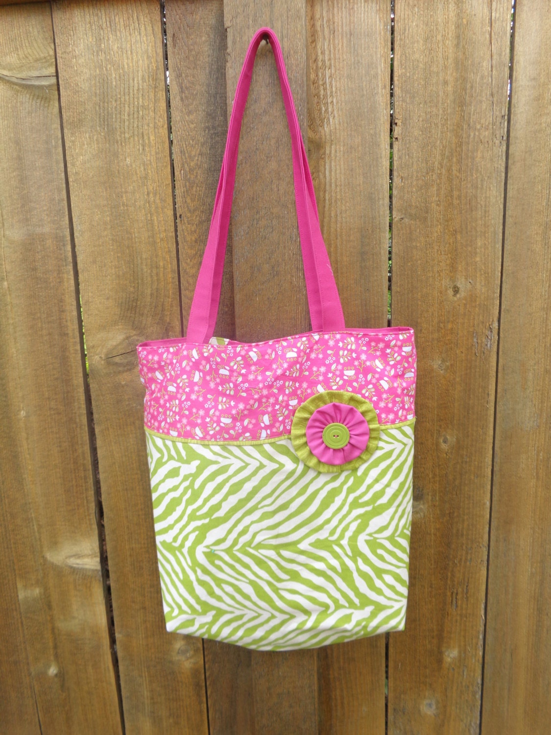 green and pink bag