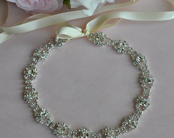 Ready To Ship - Wedding Hair Accessory, Beaded Headband, Bridal Headband, Crystal Ribbon Headband, rhinestone headband, hair accessories