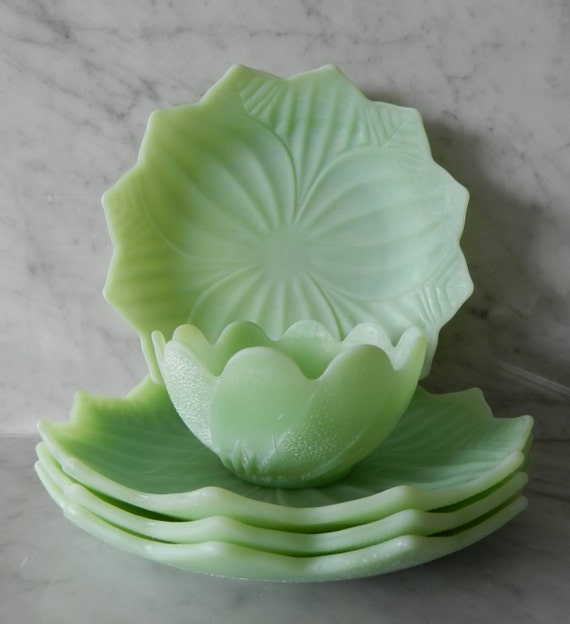 Vintage Jadeite Lotus plates and bowl Fire King Jadeite