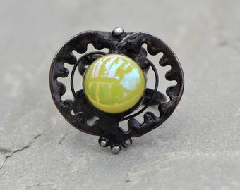 Large ring Eve green apple ring seduction prom stained glass ring adjustable big metalwork striking ring jewelry gift artistic ring designer