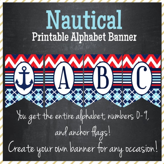 nautical printable alphabet banner instant download