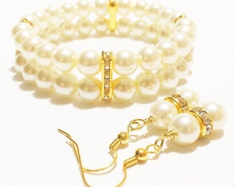 Ivory Pearl Jewelry Set / Bijoux de Mariage / Joya Boda / Bridal Party Gift / Ivory Wedding / Bridesmaid Jewelry / Pearl Bracelet Set