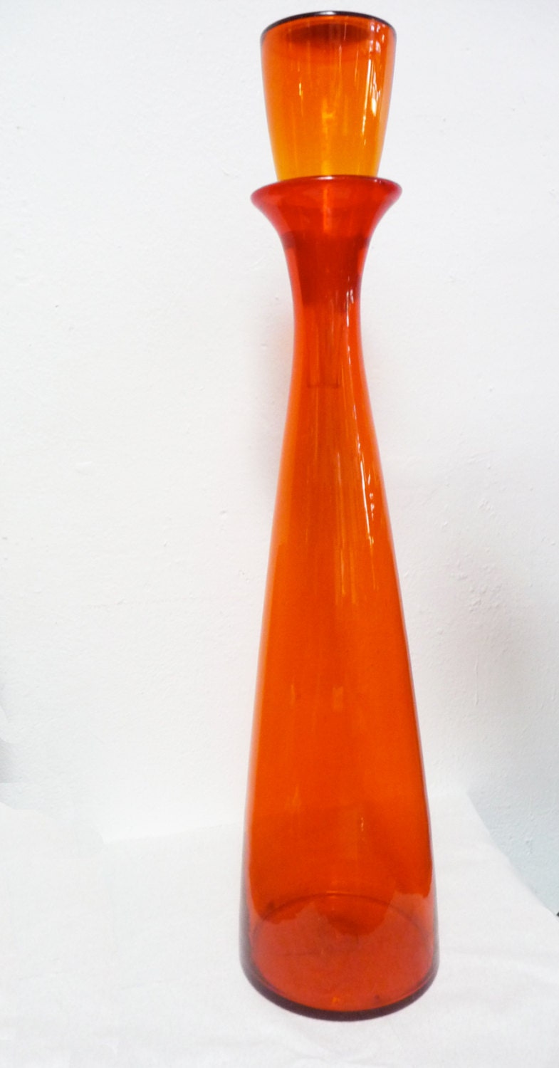 MidCentury Blenko Floor Decanter Orange Art Glass by XcapeVintage