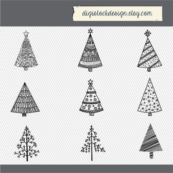 Items similar to Hand Drawn Christmas Tree Clipart. Digital Christmas